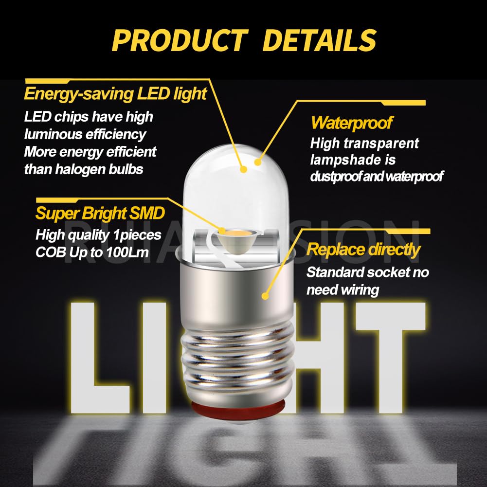 Ruiandsion E5 LED Bulb 12V Warm White E5 E5.5 Screw Base LED Bulb Upgrade for Modle Train Lights(Pack of 10)