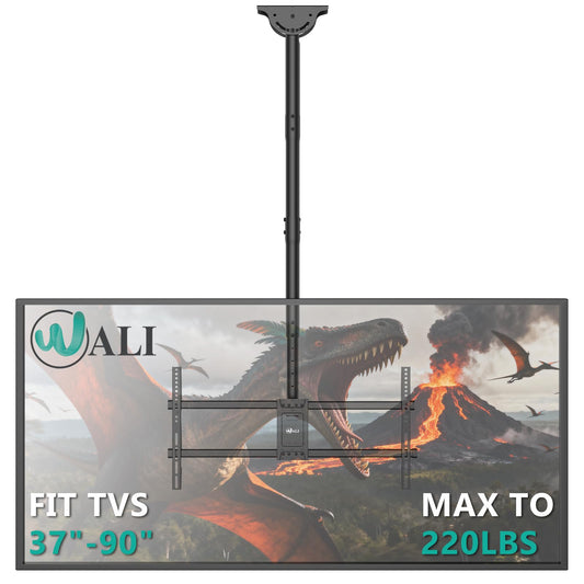 WALI Ceiling TV Mount for 37-90 Inch TVs, Extra Long Arm Ceiling Mount TV Bracket, Telescoping Height Adjustable Hanging Pole TVs Ceiling Mount, Holds