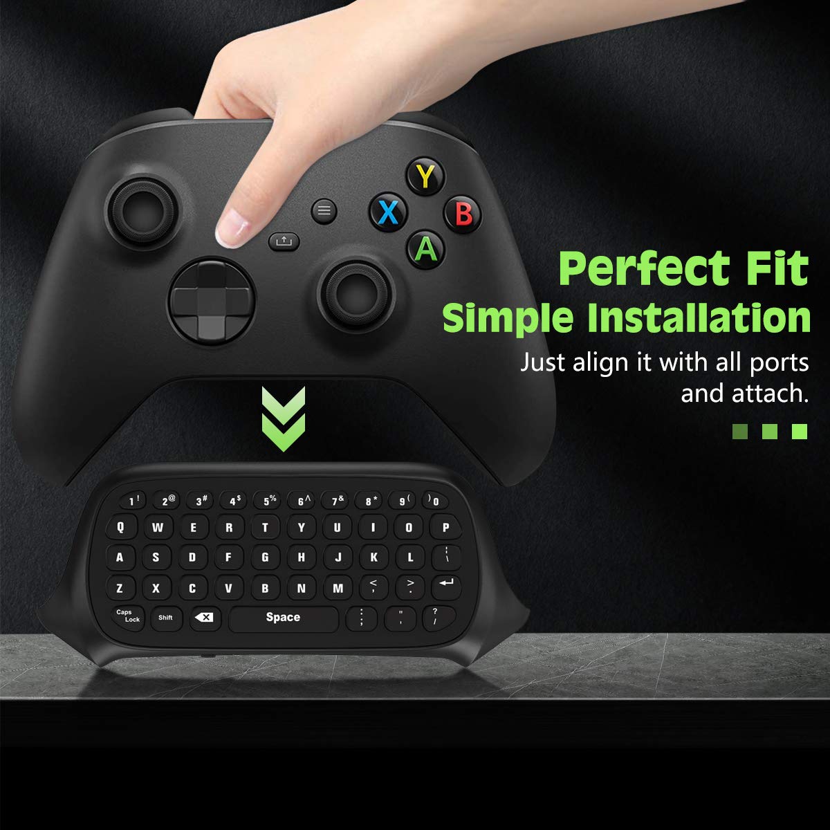 TiMOVO Green Backlight Keyboard for Xbox One, Xbox Series X/S,Wireless Chatpad Message KeyPad with Headset & Audio Jack,Mini Game Keyboard Fit Xbox