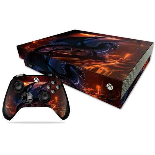 MightySkins Skin Compatible with Microsoft Xbox One X - Fire Dragon | Protective, Durable, and Unique Vinyl Decal wrap Cover | Easy to Apply, Remove