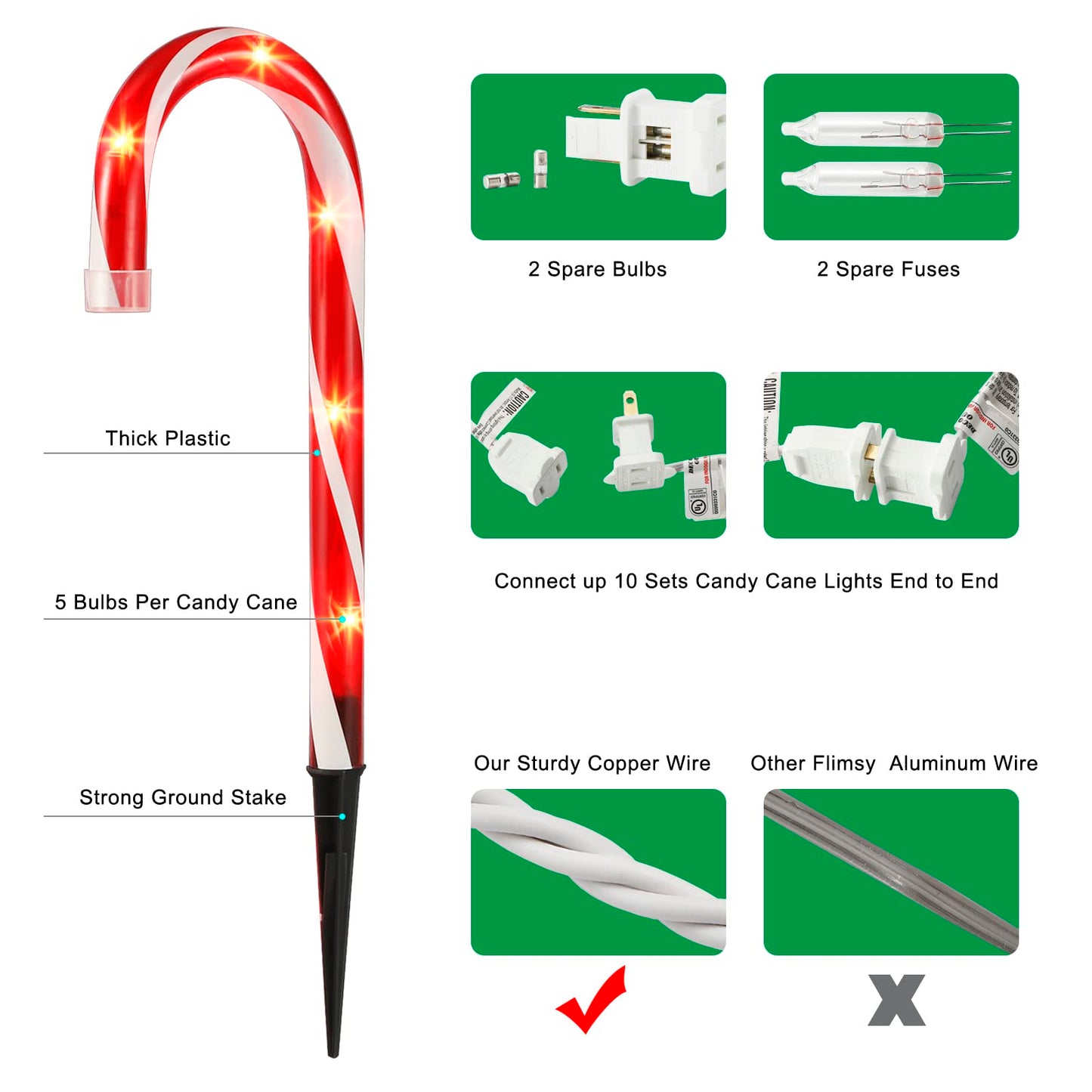 Christmas Candy Cane Pathway Markers Lights, Candy Canes Lights Outdoor, 10 inch Set of 10 Pack Christmas Candy Cane Lights Decorations Yard Candy