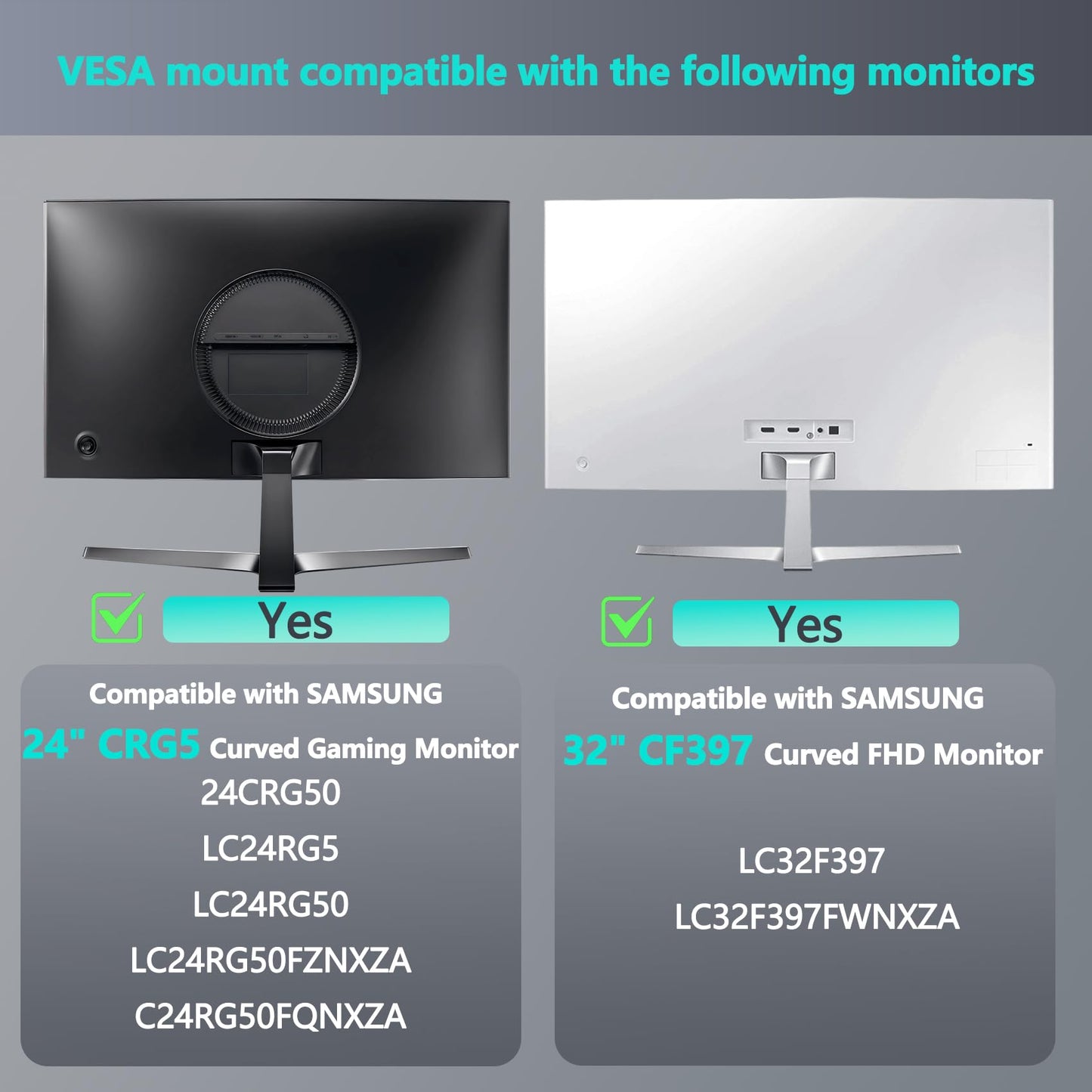 CRG5 VESA Adapter Compatible with Samsung 24" C24RG50, 32" CF397 Curved Monitor?Fits LC24RG50FQNXZA, LC24RG50FZNXZA, LC32F397FWNXZA?