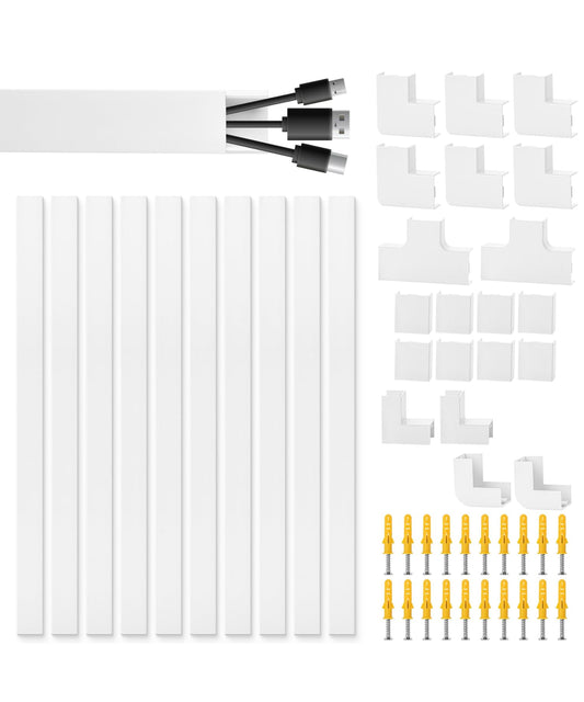Bates- Cord Cover Raceway Kit, 157in Cable Hider, Cord Covers for Wires on Wall, Wire Covers for Cords, Cord Hider Wall, Wire Hiders for TV on Wall