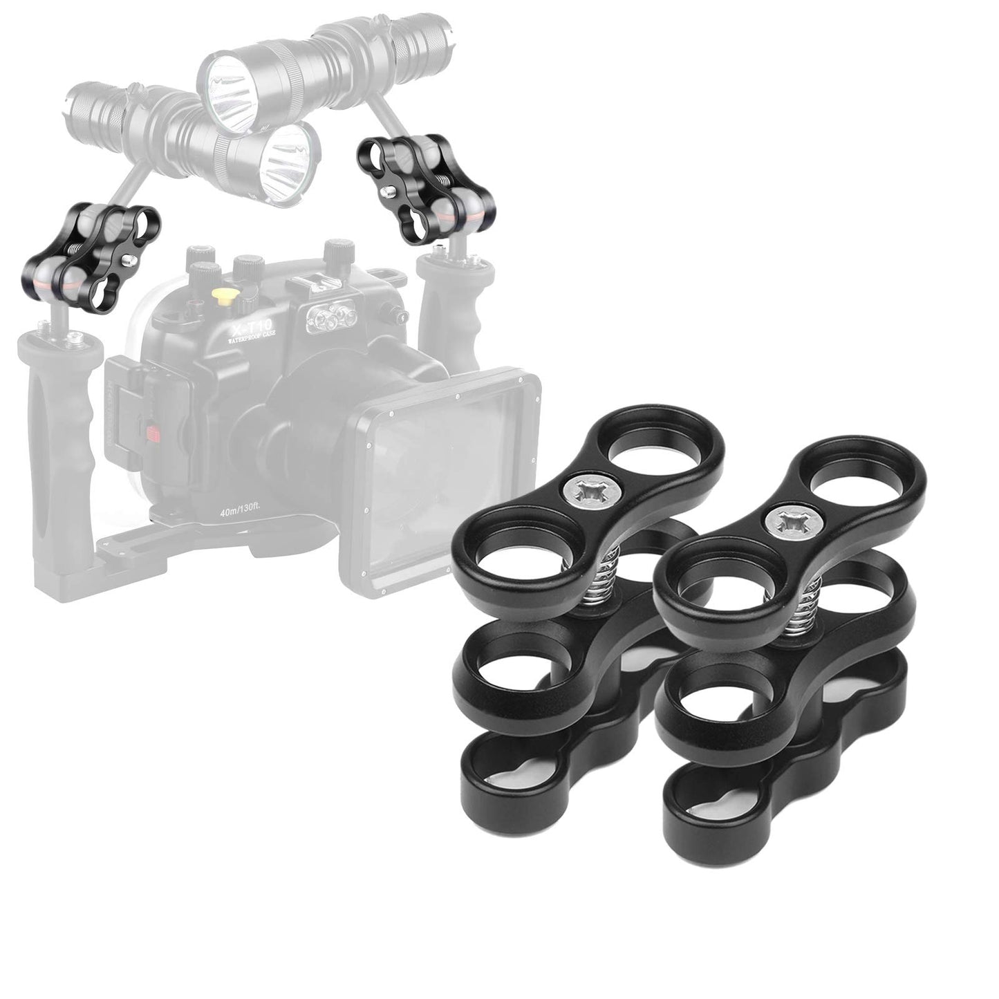 WLPREOE 2 PCS x 1" Inch Aluminum Standard Long Ball Clamp Mount for Underwater Diving Light Arm System,Work with Ram Mounts