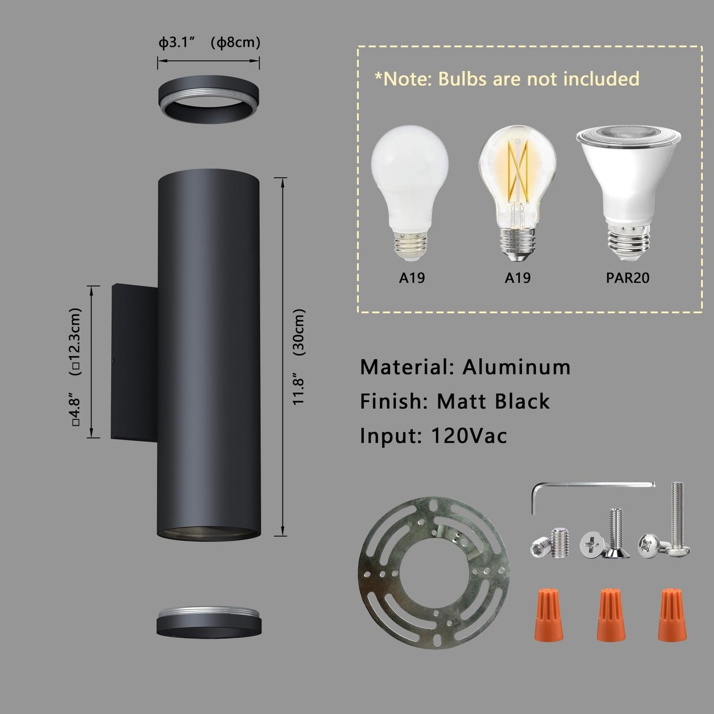 ilucezzo Outdoor Wall Lights, E26 Base, Aluminum Waterproof Modern Wall Sconces Cylinder Design, Black Modern Up and Down Wall Light Fixture Wall
