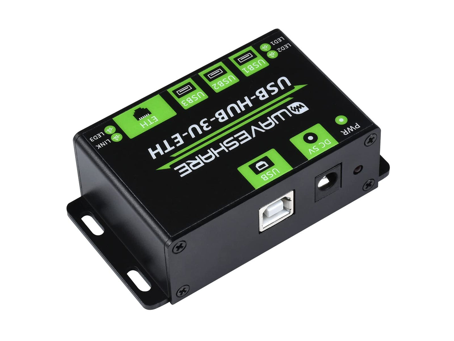 waveshare Industrial ETH USB HUB 3xUSB Ports Compatible with USB 2.0/1.1 1xEthernet RJ45 Port 10/100M Adaptive, Multiple Protection Circuits Multiple