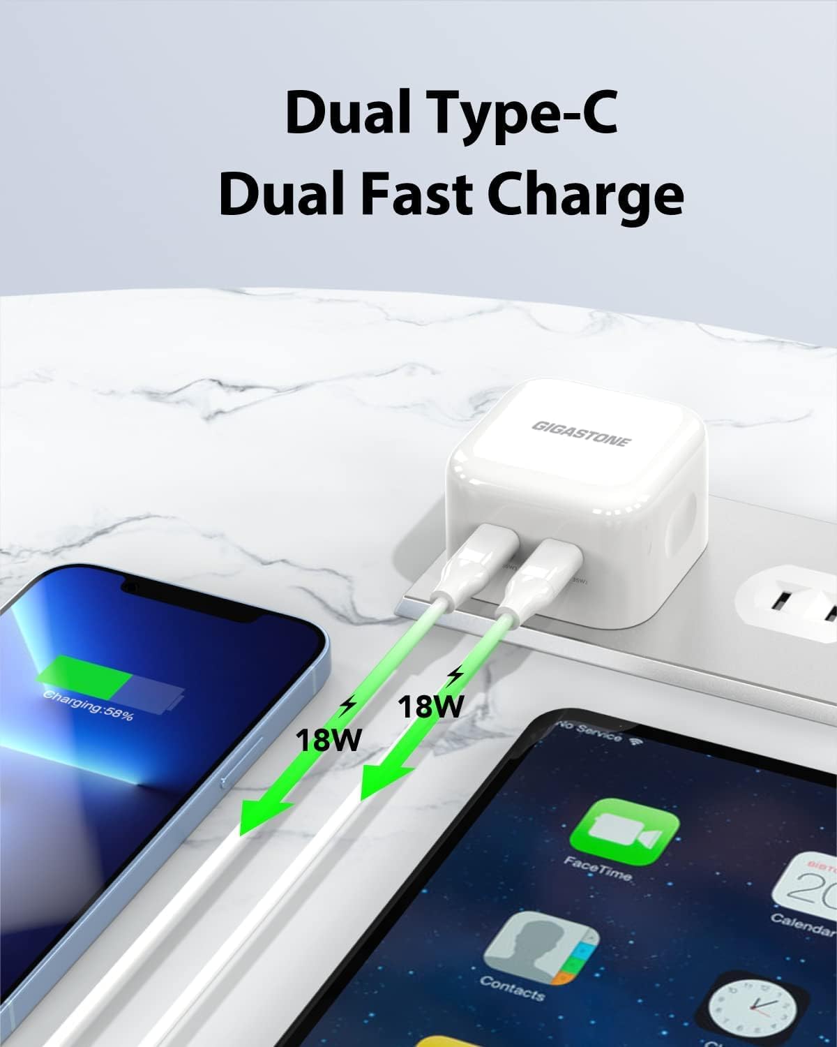 Gigastone Dual Port USB C Foldable GaN Charger 35W [2 Pack] PD3.0 Fast Charger for iPad/iPad pro/iPhone 16 Pro Max/16 pro/15/14/13/Samsung Galaxy