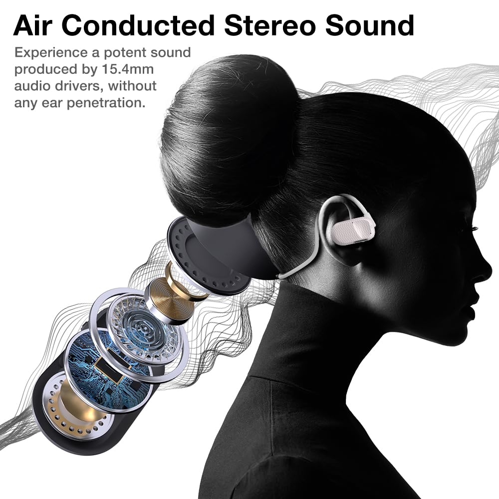 Purity Air Open Ear Headphones - True Air Conduction Wireless Bluetooth Open Ear Earbuds with Dual Mic for iPhone/Android - Secured Long Wearing