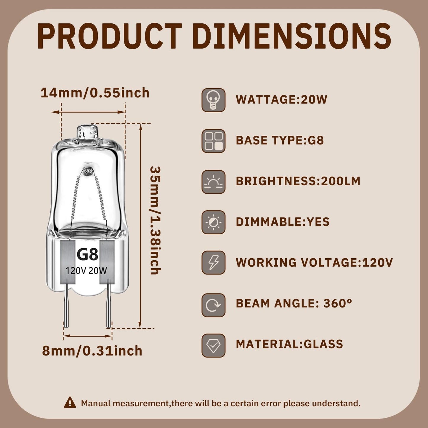 ChShFirLOV G8 Bulb,120V 20W Halogen Light Bulbs 2 Pin,G8 Light Bulbs Replacement for Under Cabinet Puck Lights, Kitchen Hood, Landscape Lights, Desk