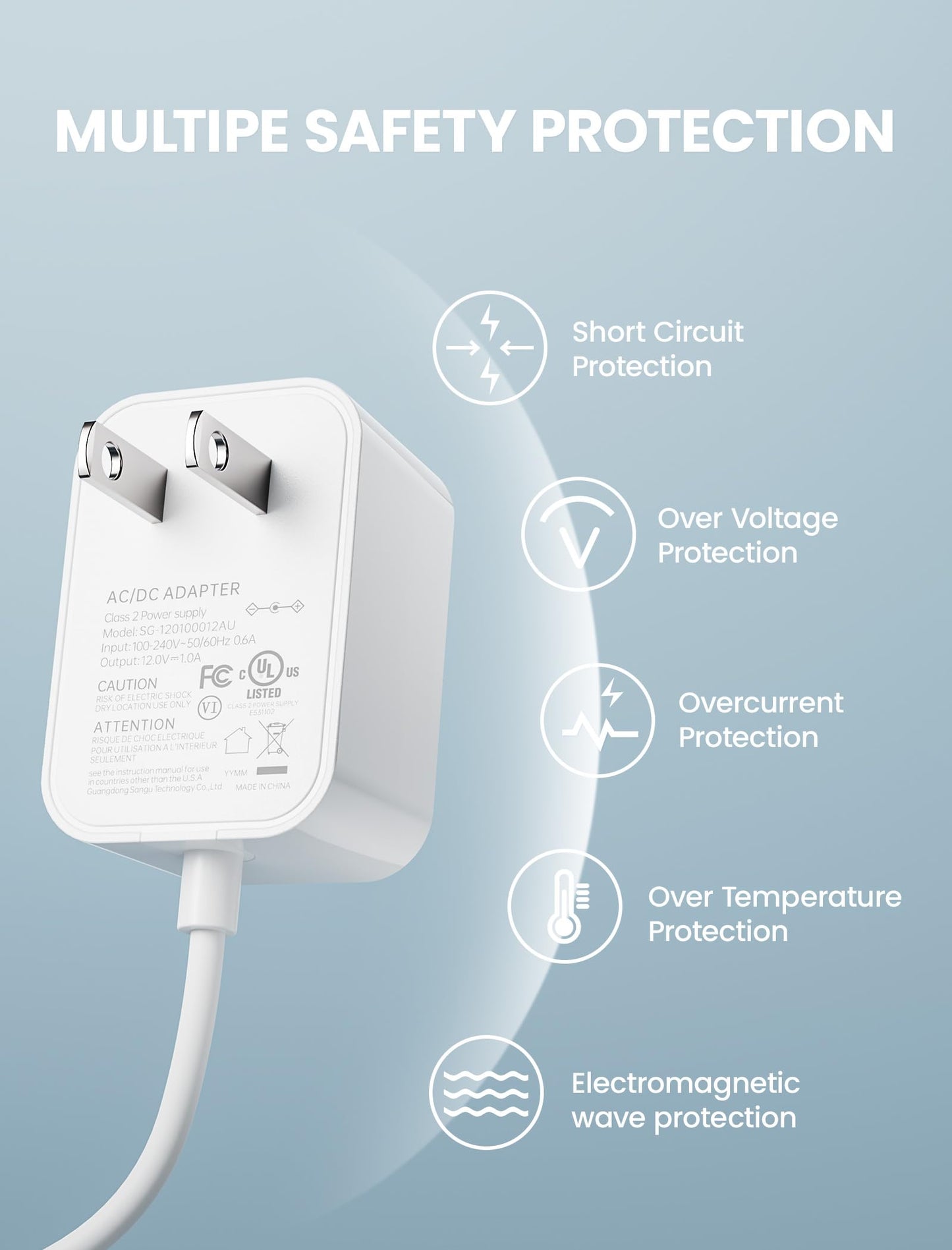 Shinebella 12V AC/DC Power Adapter Plug, 12W/1A USB Type C End Power Supply,Compatible for 8’’,8.5’’,10’’ Wall Fans, 1.8 m/5.92 ft Cable