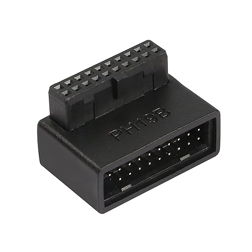QIANRENON USB 3.0 19/20 Pin 90 Degree Adapter Male to Female L Turn Right Angle Socket for Desktop Motherboard Internal Connector Down Angled(PH19B)