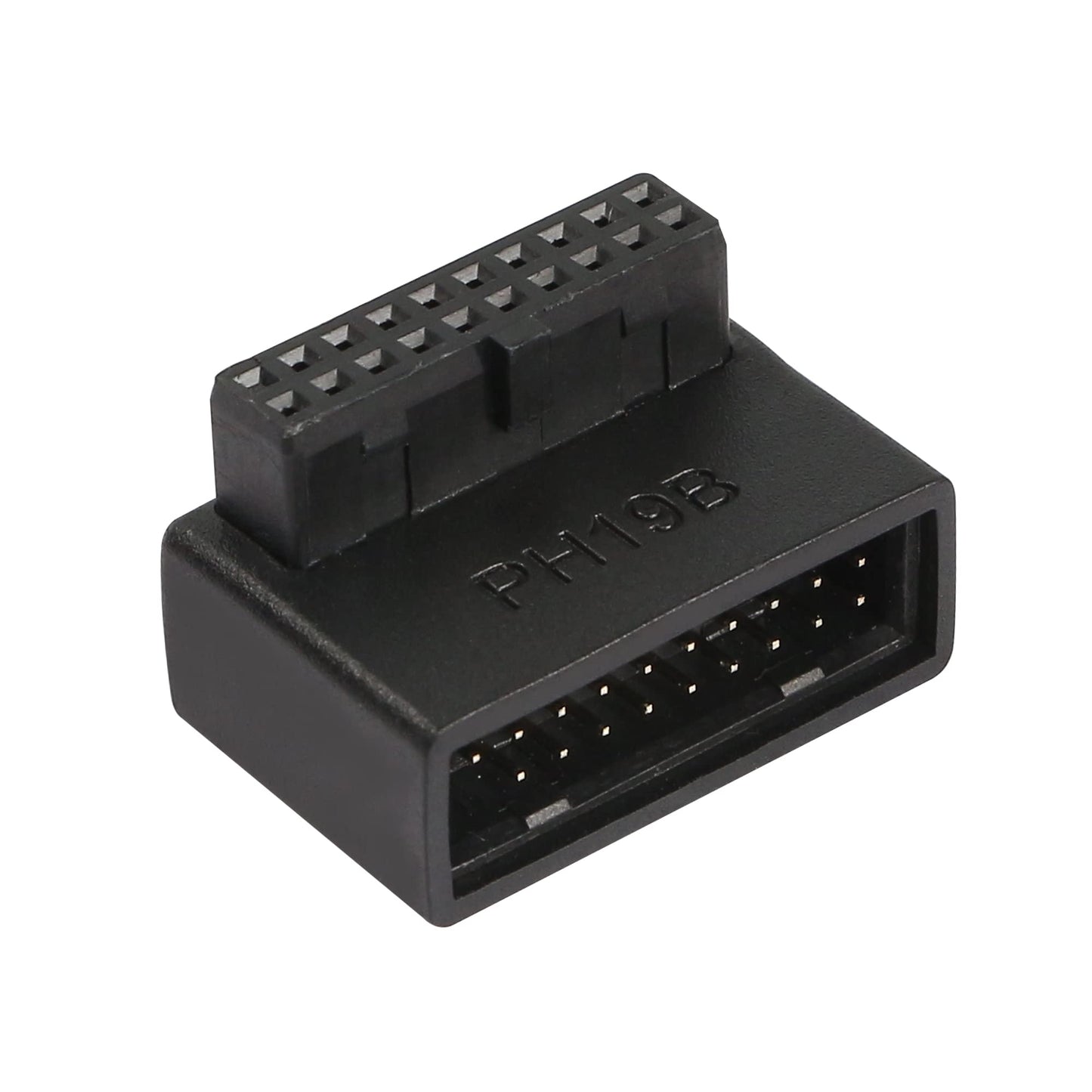 QIANRENON USB 3.0 19/20 Pin 90 Degree Adapter Male to Female L Turn Right Angle Socket for Desktop Motherboard Internal Connector Down Angled(PH19B)