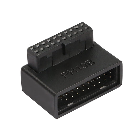 QIANRENON USB 3.0 19/20 Pin 90 Degree Adapter Male to Female L Turn Right Angle Socket for Desktop Motherboard Internal Connector Down Angled(PH19B)