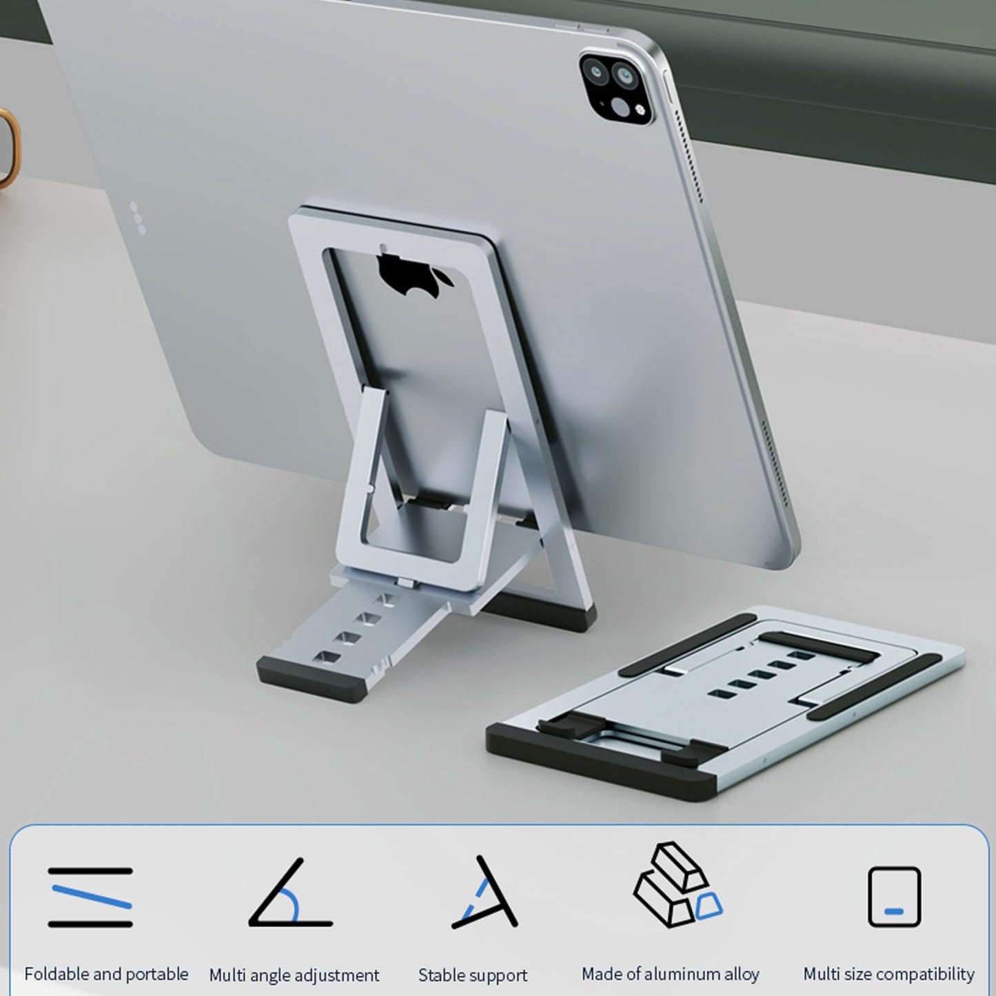 Cell Phone Stand Foldable Aluminum Adjustable Phone Holder for Desk Portable Travel Holder Office Desk Accessories Compatible with iPhone 16 15 14 13