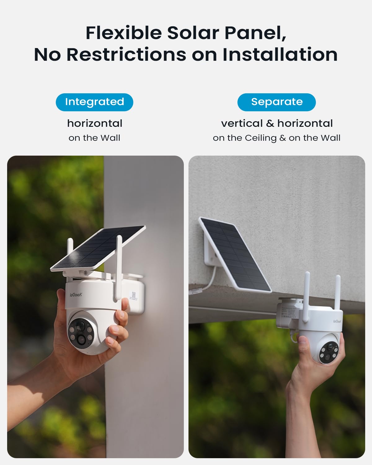 ieGeek 2 Pack S5 Solar Security Camera Wireless Outdoor - 2K 3MP WiFi Camera with Removable Solar Panel, 360° Pan Tilt, Color Night Vision, AI