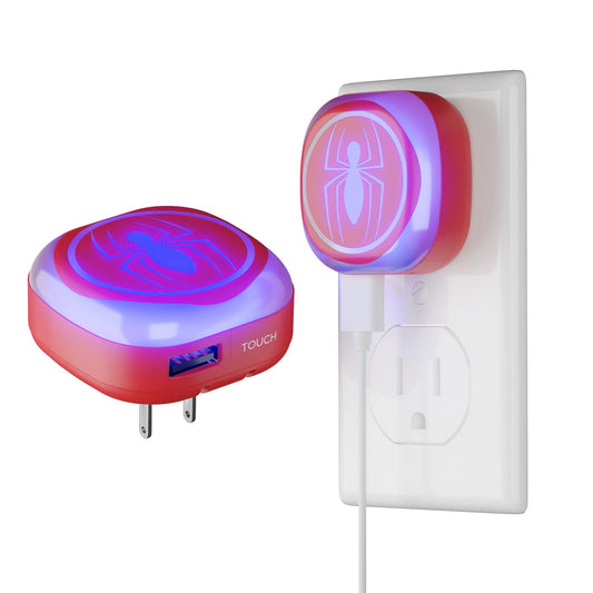 iJoy Marvel Spiderman Night Light with Touch LED and USB Charging Port- Spider Man Stuff/Spider-Man Gifts for Boys and Fans of Marvel- Foldable Plug