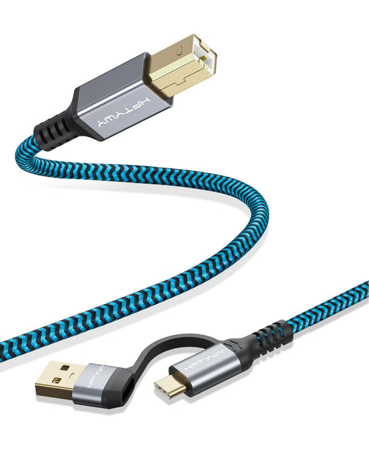 Hftywy USB B to USB C Printer Cable 10FT/3M - Nylon Braided Type B to Type C Printer Cord for MacBook Pro/Air, MIDI Cable Compatible with Yamaha Piano