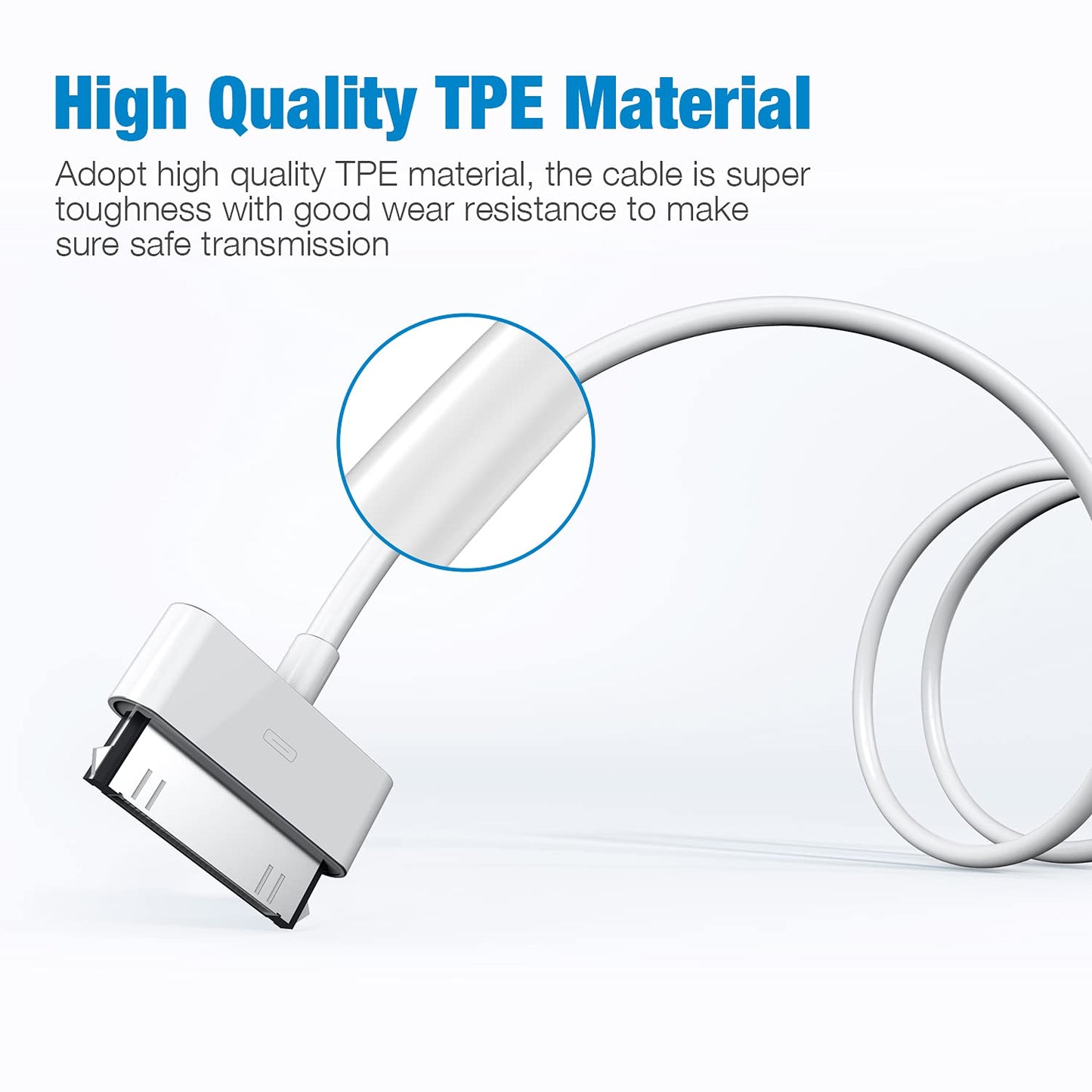 sarmert Apple Certified 30 Pin USB Charging Cable, 4.0ft USB Sync Charging Cord iPhone Compatible for 4 4s 3G 3GS iPad 1 2 3 iPod Touch Nano White (1