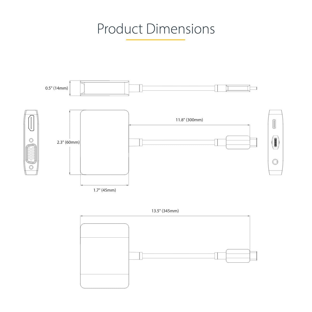 StarTech USB-C to HDMI/VGA Adapter, 4K 60Hz, 100W PD (122-USBC-HDMI-4K-VGA)