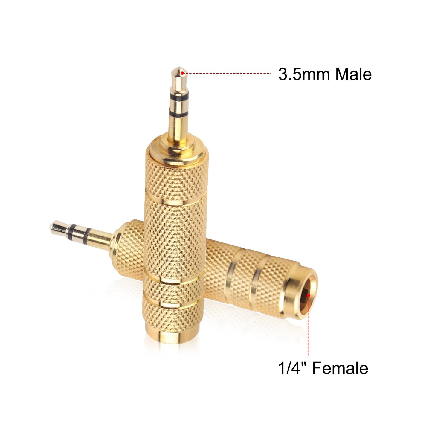 Nadadora 3.5mm Male to 6.35mm Female Stereo Headphone Adapter, 1/8 to 1/4 Audio Jack Converter for Headphones, Guitar Amp, Speaker, Mixer, 2 Pack