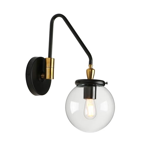 Pathson Industrial Swing Arm Wall Sconce Lighting, Adjustable Globe Wall Vanity Light for Bathroom, Hardwired Wall Lamp Fixture for Bedside Living
