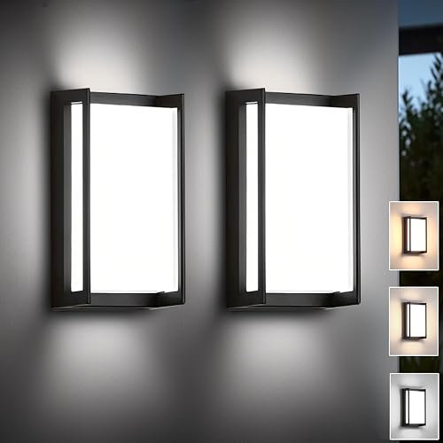 iYogaled Modern Exterior Lighting Fixtures, 3-Color Temperature Front Porch Light fixtures, IP65 Waterproof wall Sconce,18W 1500LM Rectangular Black