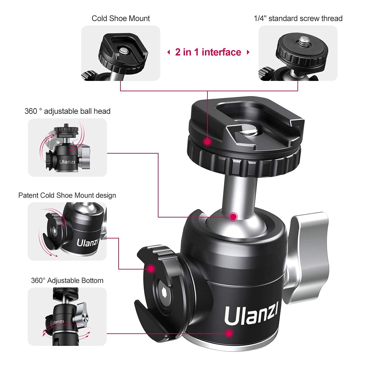 ULANZI Mini Camera Tripod with 360° Ball Head & Cold Shoe, Extendable Small Selfie Stick Tabletop Tripod Stand Handle Grip for Camera iPhone 11 Canon