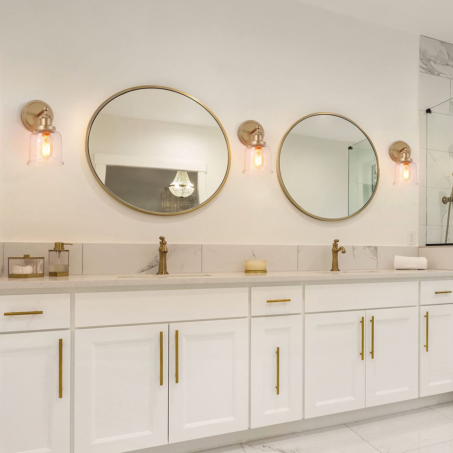classy leaves Gold Sconces Wall Lighting, 1-Light Gold Vanity Lights for Bathroom, Modern Wall Light Sconce with Clear Glass Shade for Bedroom, Living