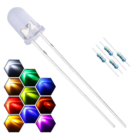 EDGELEC 200pcs 10 Colors x 20pcs 5mm LED Light Emitting Diode Assorted Kit 29mm Lead Clear Round Lamp White Red Blue Green Yellow UV Bright LEDs Bulb
