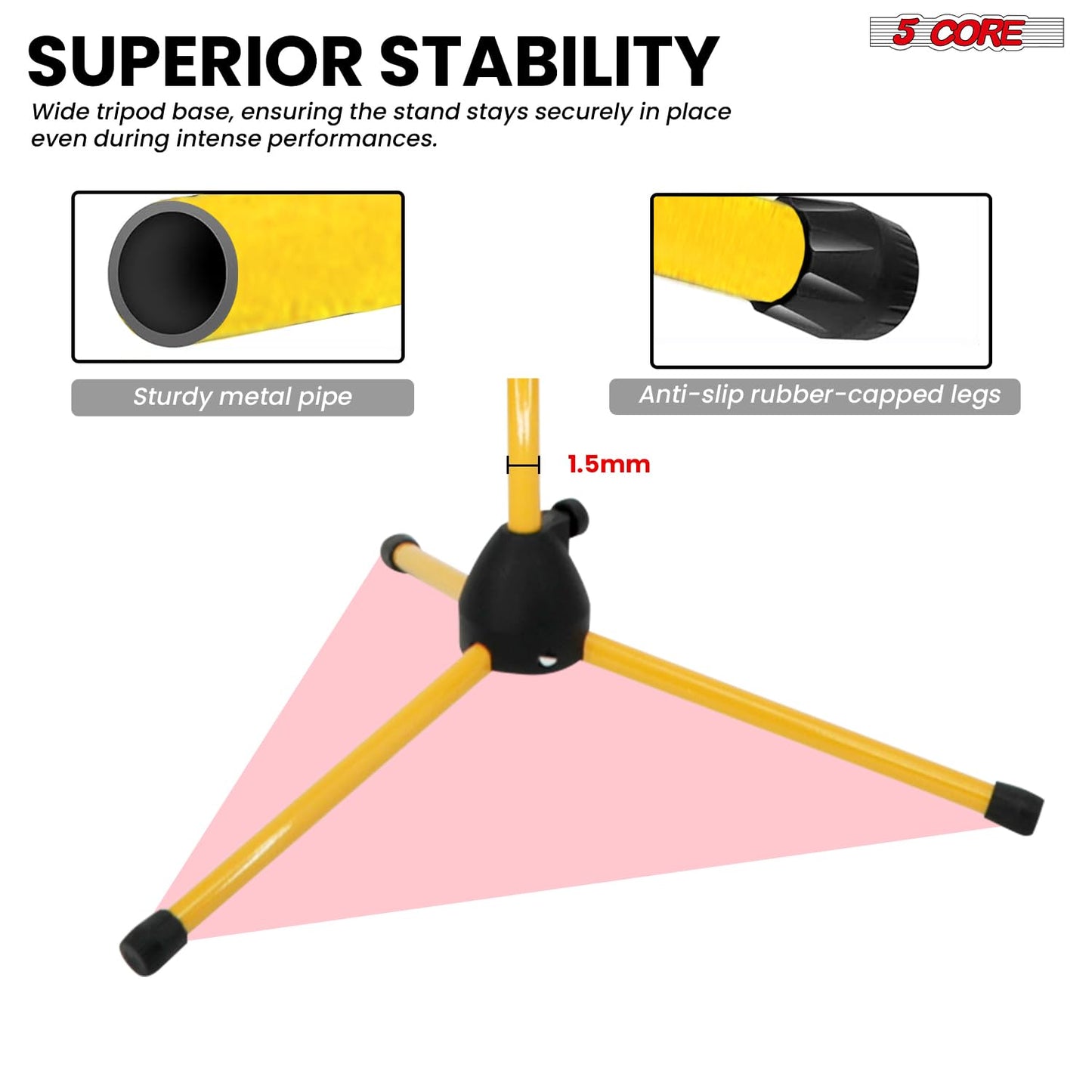 5 Core Microphone Stand Floor 2 Mic Clips Universal Dual Height Adjustable Tripod Mic Stands w Telescoping Boom Arm Foldable Portable w 2 Screws Adapt