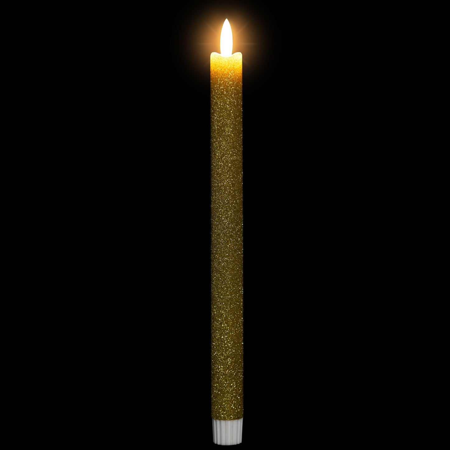 LED Flickering Flameless Taper Glittered Christmas Candles - 11" - Gold - Set of 2