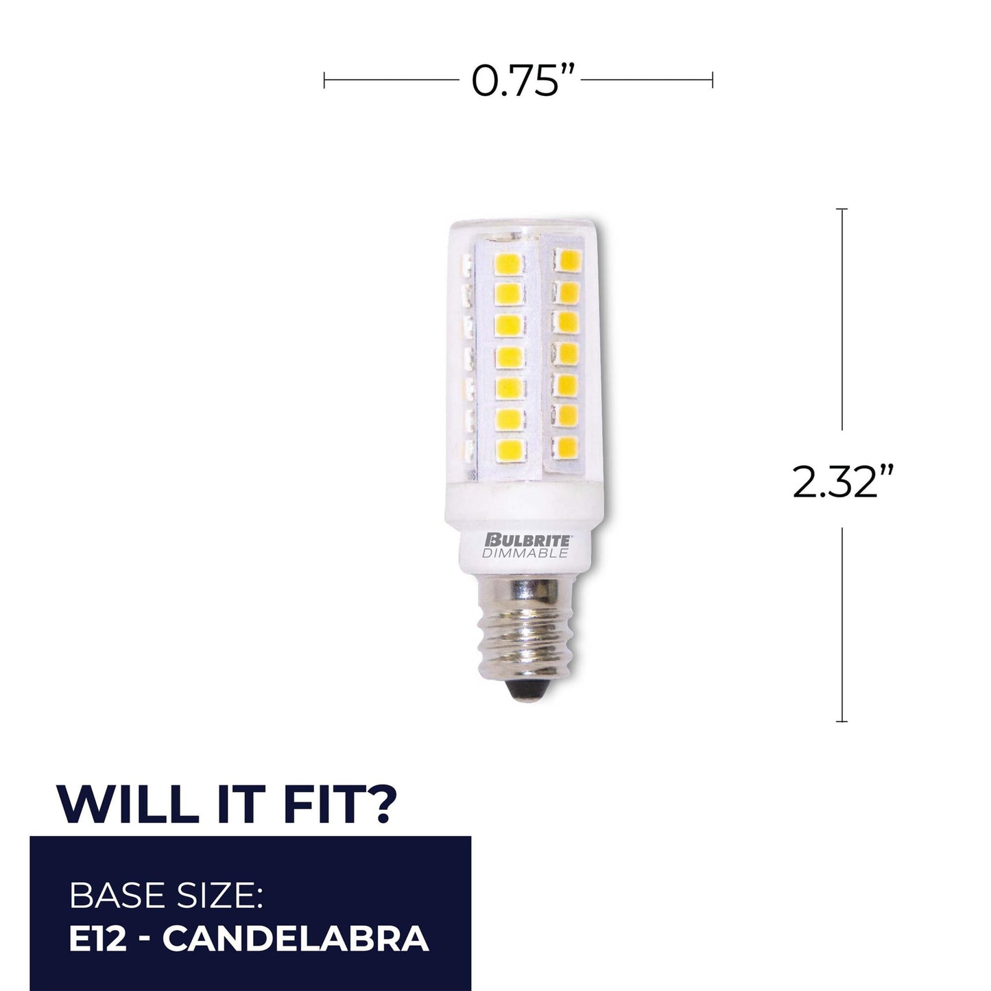 Bulbrite 770631 5W Dimmable T6 LED Bulb, E12 Candelabra Base, 2700K Warm White, Clear Glass, Energy-Efficient 60W Equivalent