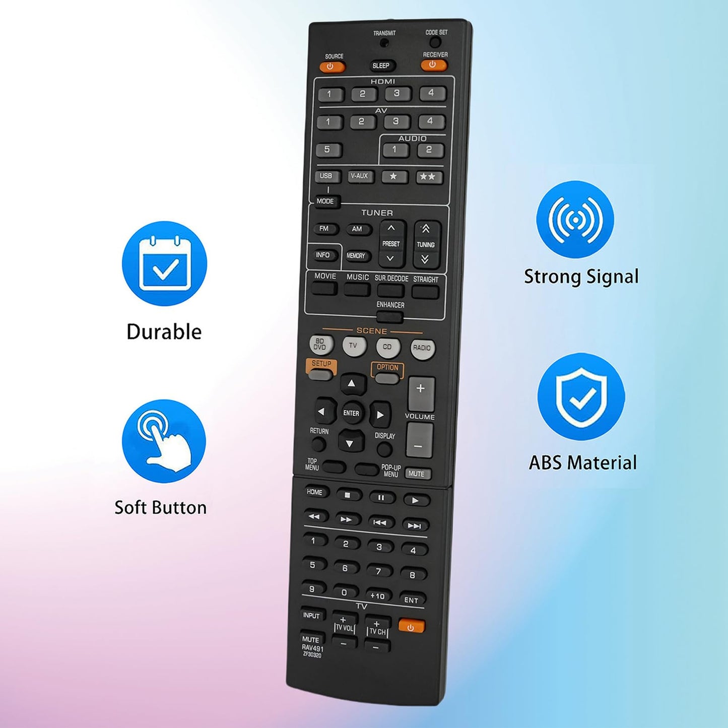 Universal Replacement Remote Control Fit for 491 RAV331 HTR-3064 RAV434 RAV434-WW510600 HTR-5064 YHT-595 HTR-6295 RX-A800 YHT-595BL for Yamaha AV