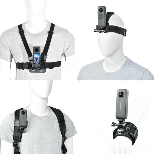 Accessory Kit for Insta360 X5/X4/X3/Ace Pro/Go3S - Action Camera Chest/Backpack/Head Strap Mount Bundle Compatible with GoPro Hero 13-10, DJI Osmo