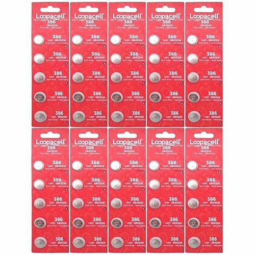 LOOPACELL 386/301 (SR43/W/SW) 1.55V Silver Oxide Watch Battery (50 Batteries)