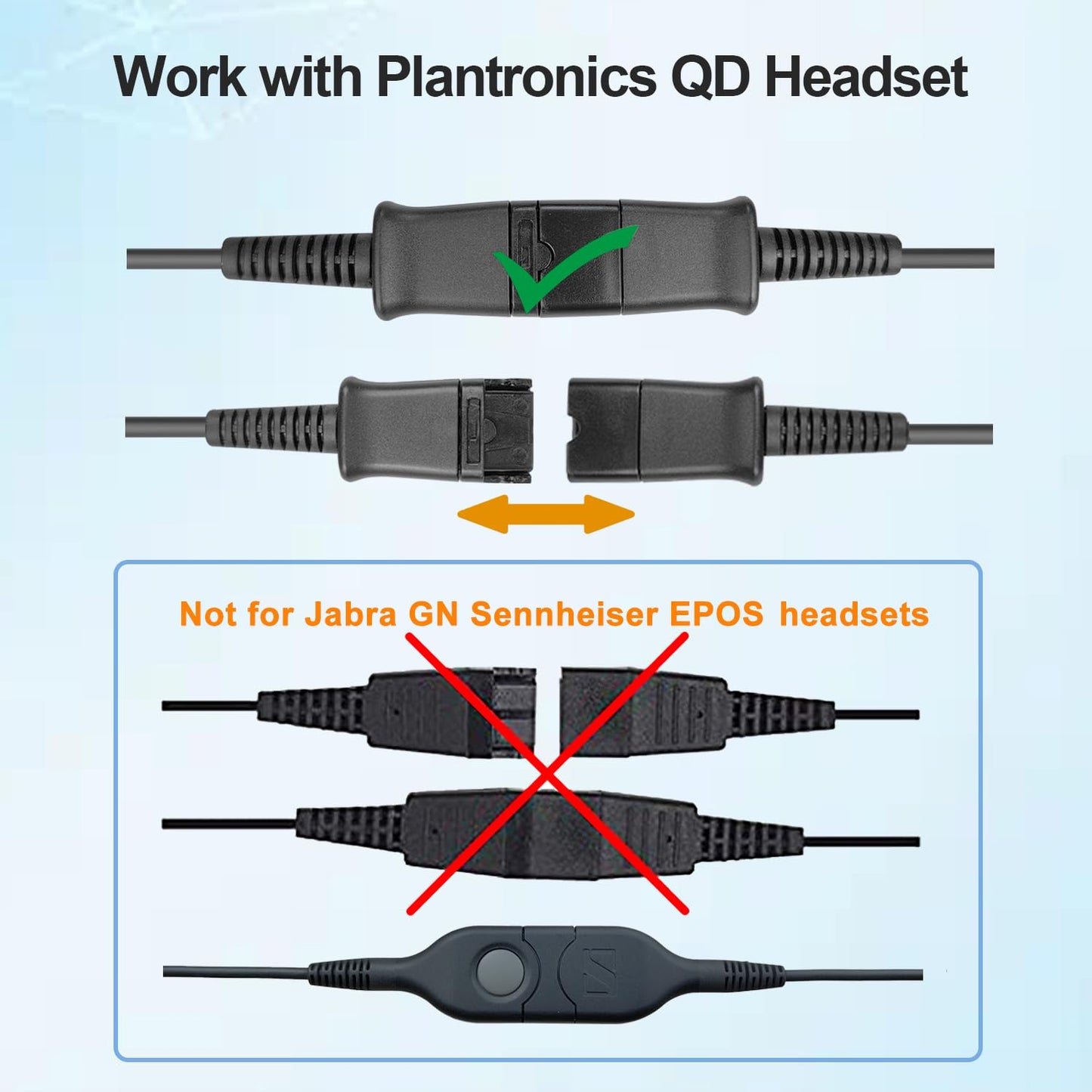 QD Headset U10P RJ9 Adapter Cable for Plantronics QD (Quick Disconnect) Wired to RJ9 Headset Cord Compatible with Polycom VVX Avaya Plantronics