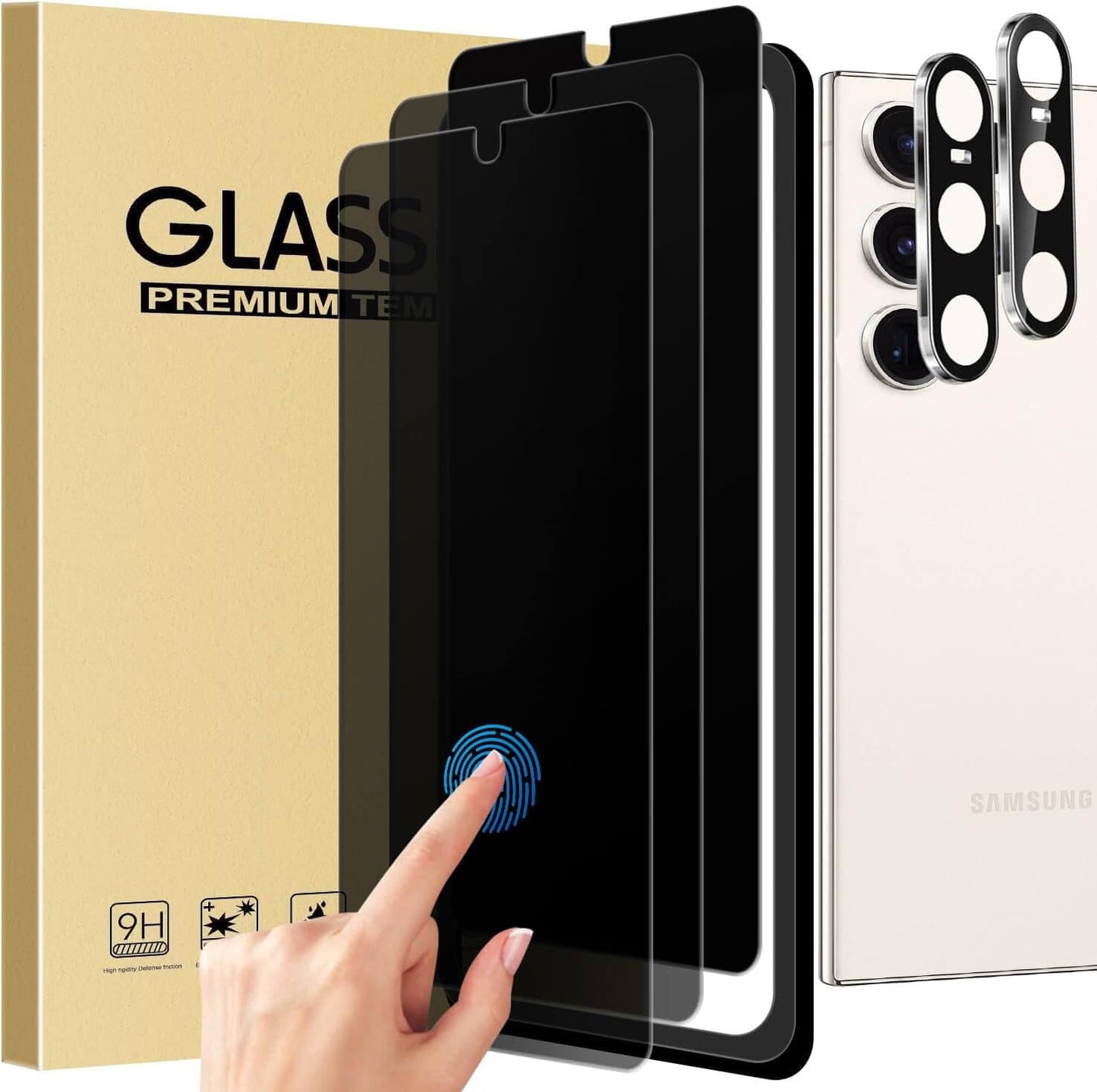 XJFK 3+2 Pack Privacy Screen Protector And Camera Lens Protection for Galaxy S25 5G, Anti-Spy 9H Hardness Support Fingerprint Unlock Tempered Glass