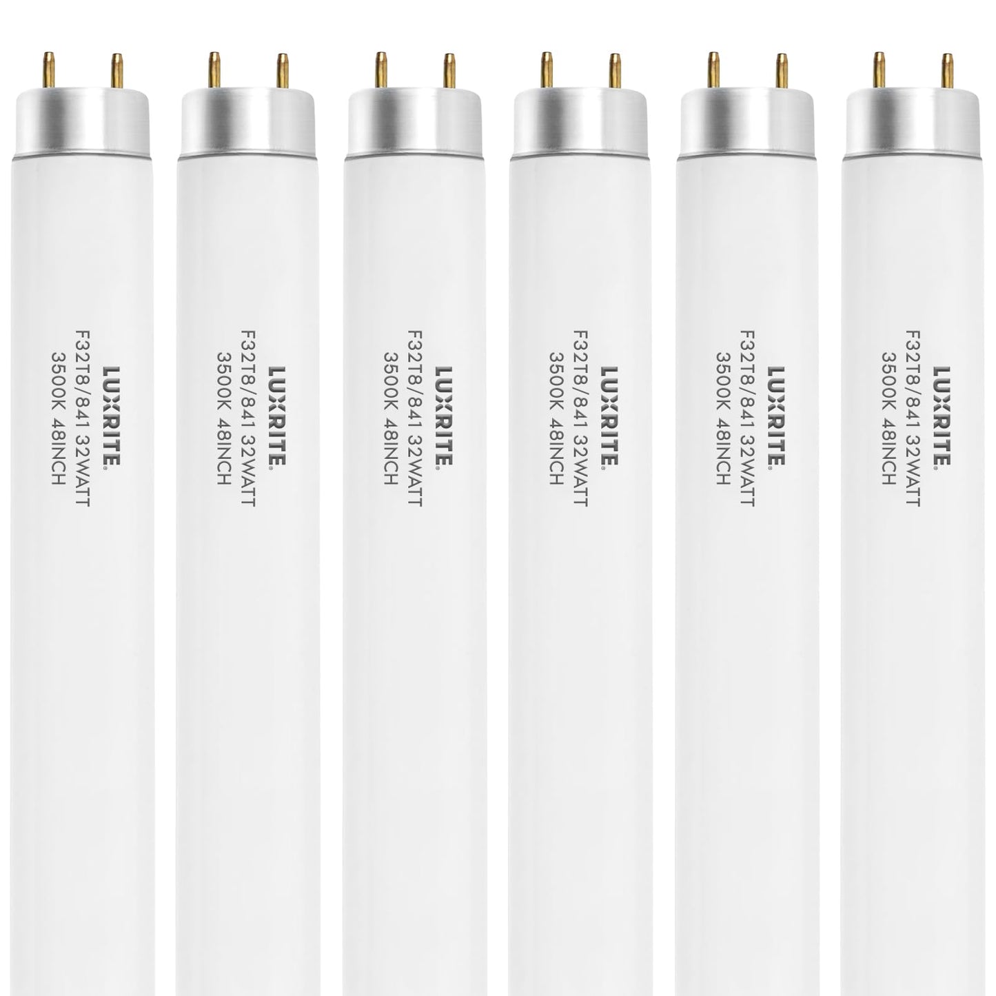 LUXRITE F32T8/835 32W 48 Inch T8 Fluorescent Tube Light Bulb, 3500K Natural White, 2800 Lumens, G13 Medium Bi-Pin Base, LR20740, 6-Pack