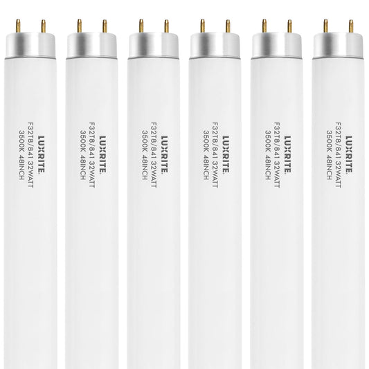 LUXRITE F32T8/835 32W 48 Inch T8 Fluorescent Tube Light Bulb, 3500K Natural White, 2800 Lumens, G13 Medium Bi-Pin Base, LR20740, 6-Pack