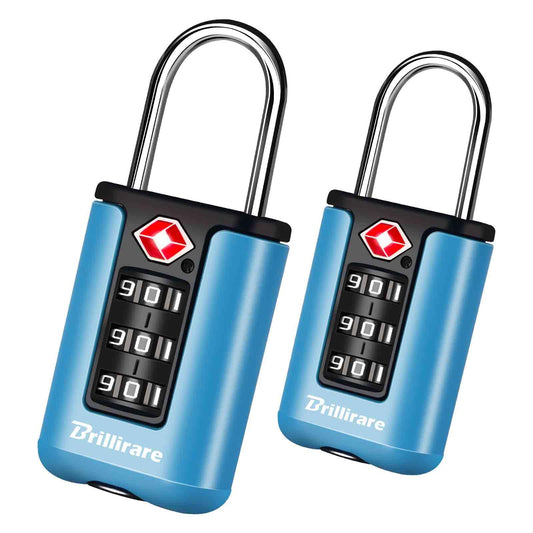 BRILLIRARE TSA Approved Luggage Locks 2 Pack – 3 Digit Waterproof Combination Padlocks, Resettable Travel Locks for Bags, Lockers & Gym (Blue)
