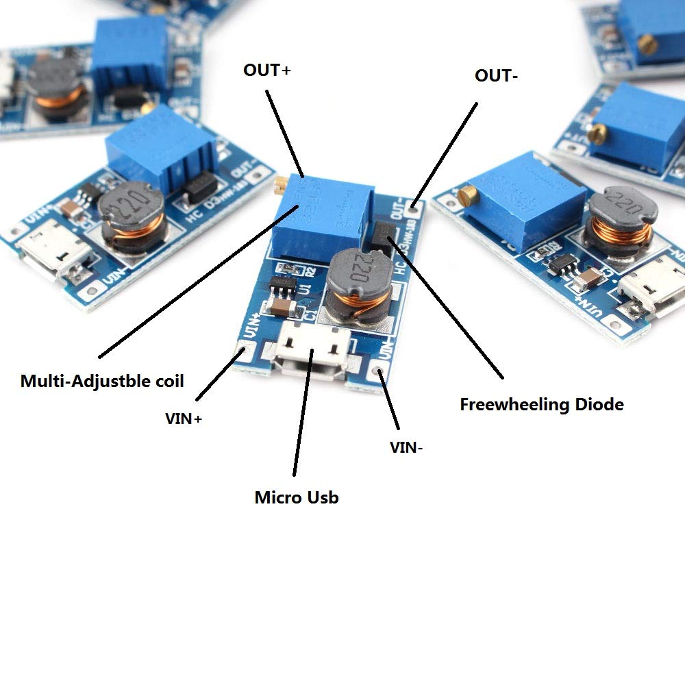 Eiechip DC-DC Step Up Converter - USB Power Module, 2V-24V to 5V-28V, 2A MT3608 Micro USB (Pack of 10)