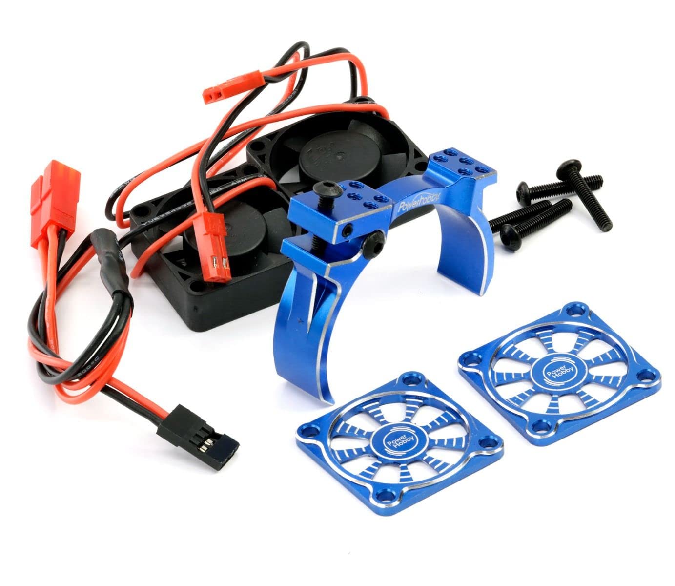 Powerhobby 1/10 Car/Truck Aluminum Heatsink 30mm Twin Turbo Cooling Fans with Motor Mount (Blue)