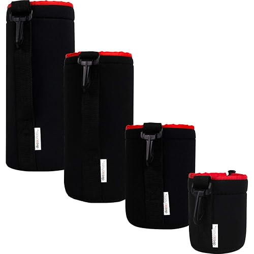 Deco Photo 4 Pack Neoprene Lens Bag Set Protective Water and Weather Resistant Shock Drop and Scratch Armor Pouch Sleeve Case with Plush Interior