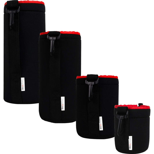 Deco Photo 4 Pack Neoprene Lens Bag Set Protective Water and Weather Resistant Shock Drop and Scratch Armor Pouch Sleeve Case with Plush Interior