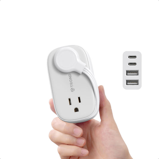 TROND Flat Plug Power Strip: 3.3ft Wrapped Short Extension Cord with 4 Outlets, 4 USB Ports, Small Charging Station, Travel Home Office Cruise Ship