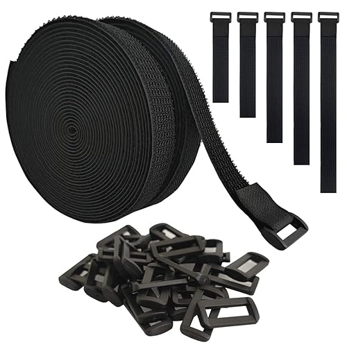 UONIKA 40ft Hook and Loop Straps with 60 Buckles, Adjustable Reusable Cable Straps, Arbitrarily Cut Fixing Nylon Cinch Strap