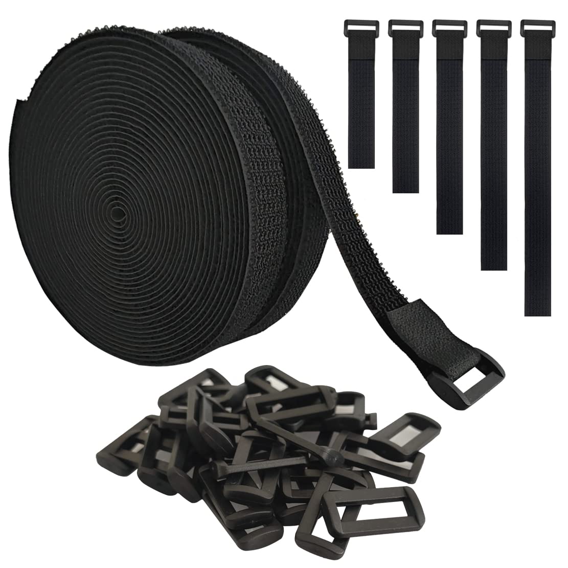 UONIKA 40ft Hook and Loop Straps with 60 Buckles, Adjustable Reusable Cable Straps, Arbitrarily Cut Fixing Nylon Cinch Strap