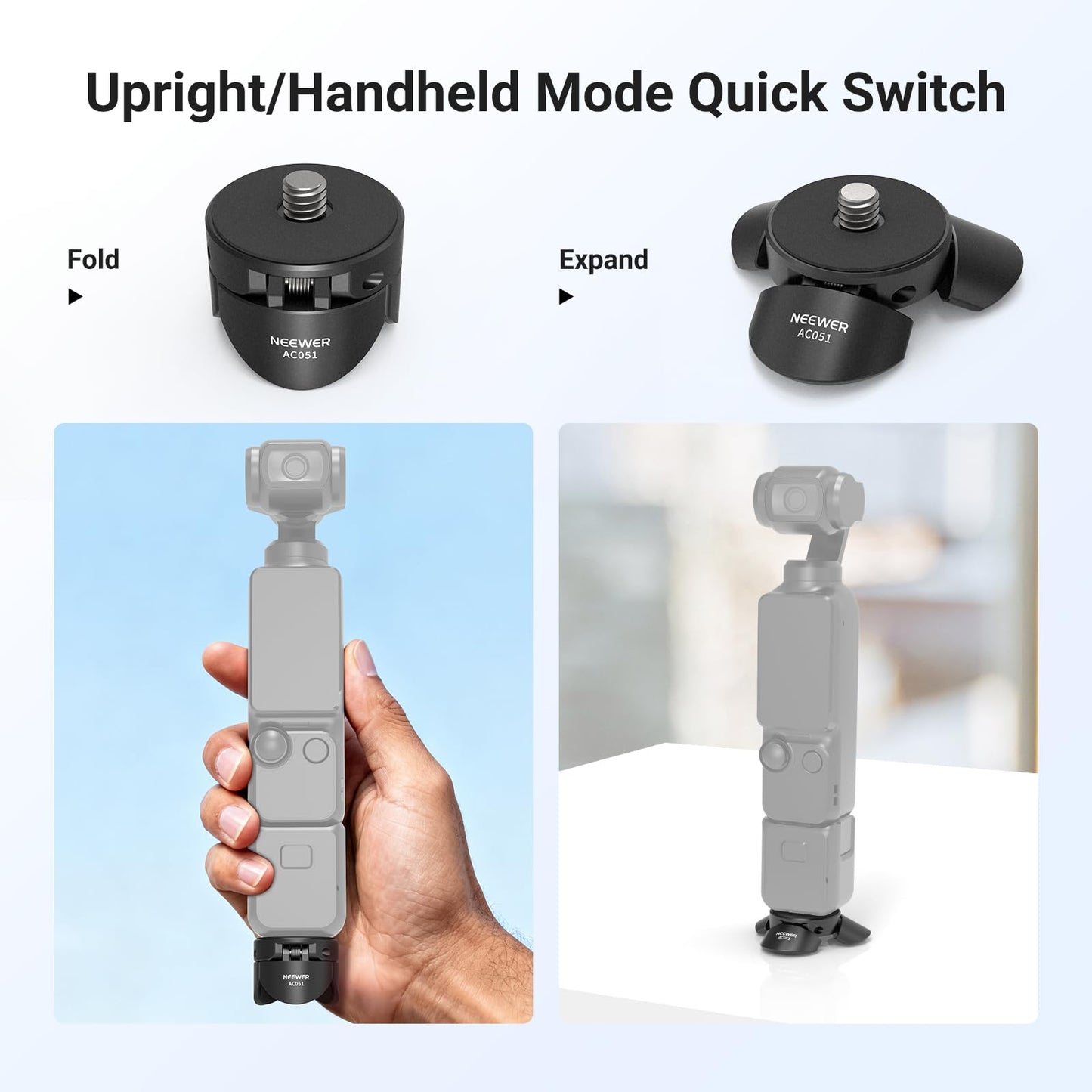 NEEWER Mini Tripod Compatible with DJI Osmo Pocket 3, Small Desktop Gimbal Camera Holder Mount Stand with 1/4" Screw Compatible with Insta 360 X5 X4