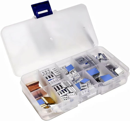 Pastall 100 PCS (8 Different Sizes) Heatsink Kit with Conductive Adhesive Tape, Aluminum Heat Sinks Cooler and Copper Heat Sink for Raspberry Pi A B
