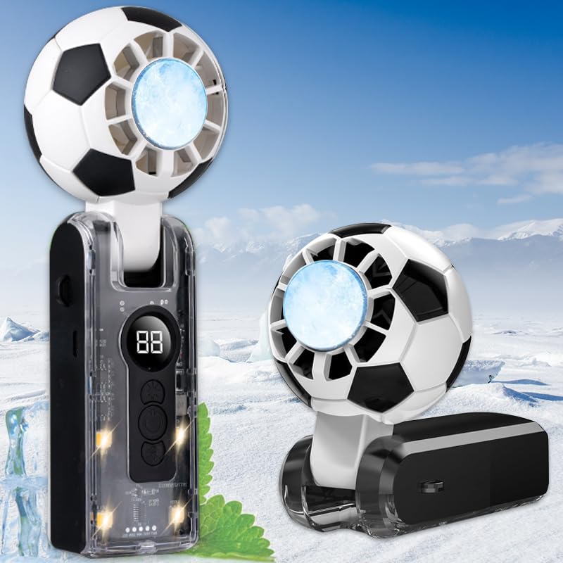 Voncmteo Portable Handheld Turbo Fan with Ice Cooling，Powerful 5-Speed 4-Mode LED 180° Foldable，Football Fans with Air Turbo Tech Cooling Fan